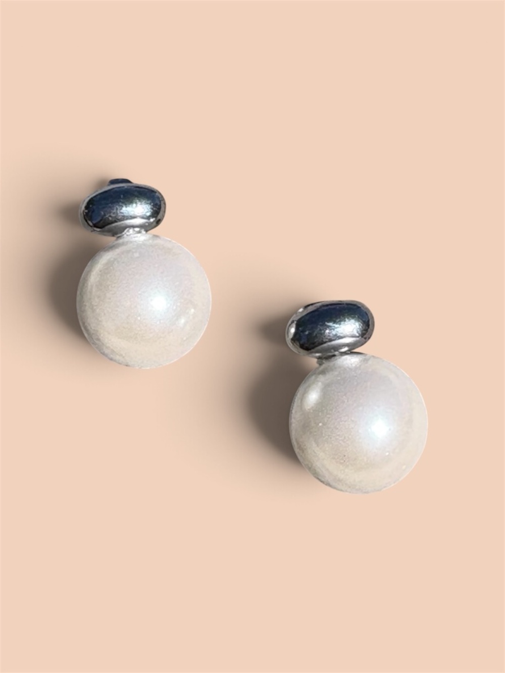 18K Gold PVD Stainless Steel 12mm glass Pearl Stud Earrings